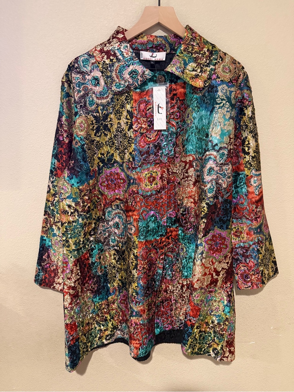 NWT Rossi Roma Multicolor Crinkle Button Front Jacket 1XL Dressy Event Top